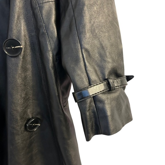 Women Faux Leather Trench Coat with Belt - Picture 3 of 13